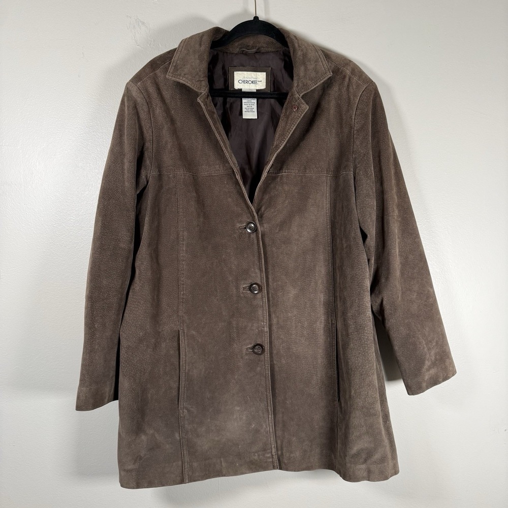 Cherokee leather jacket womens 18W brown Vintage‎ Y2K button up